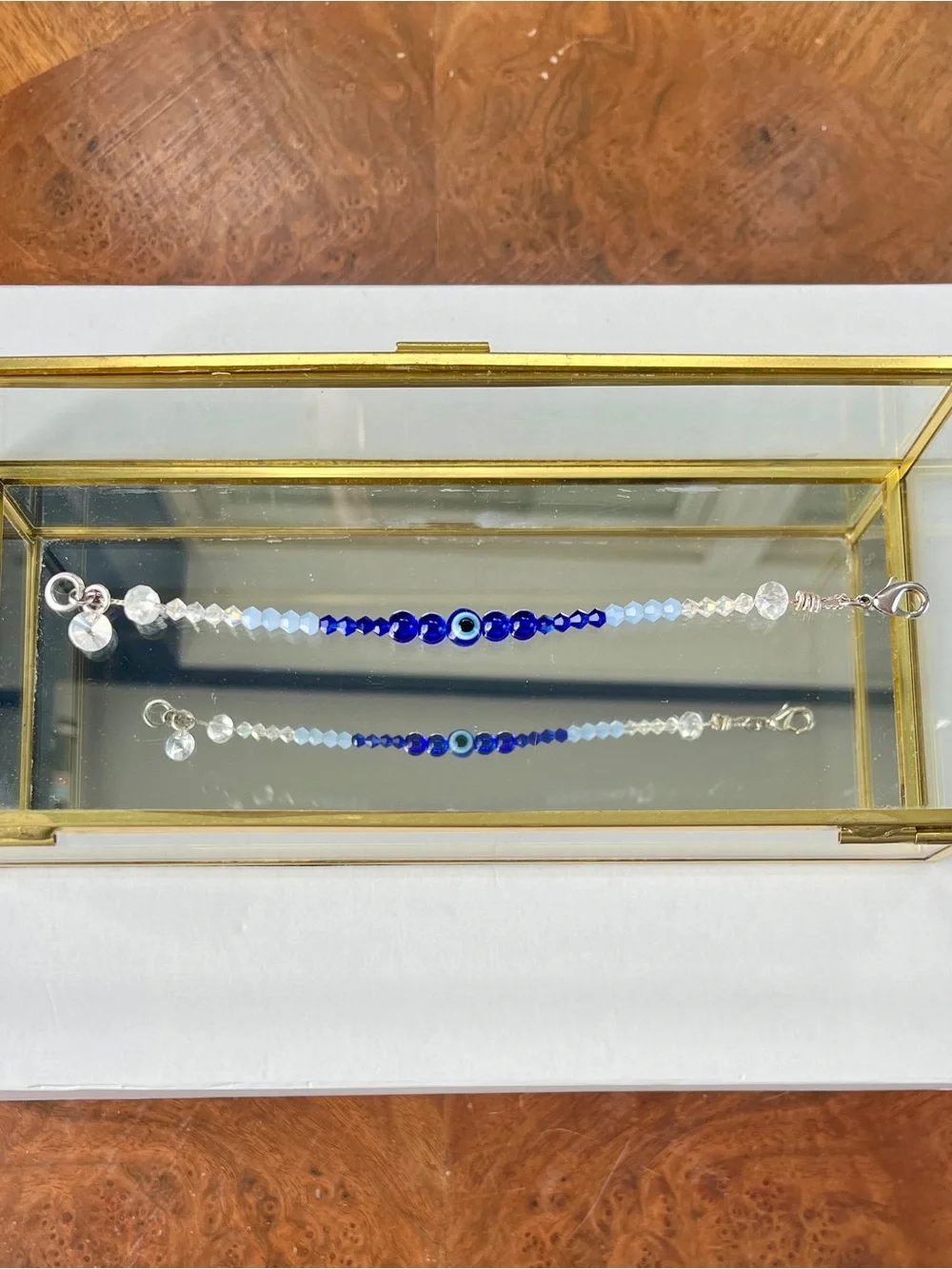 🧿 Blue “Evil Eye” Bracelet - Glass Beads, Swarovski Crystals & Silver-Tone Metal